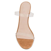 Lässige Espadrille-Pantoletten mit offenem Zehenbereich und transparentem PVC-Keilabsatz - Aprikose